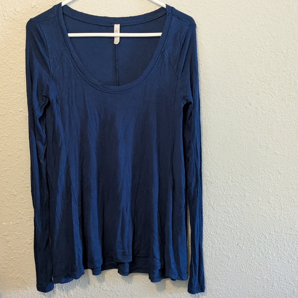 Free People January Long Sleeve Jersey Top Navy Size Small Petite